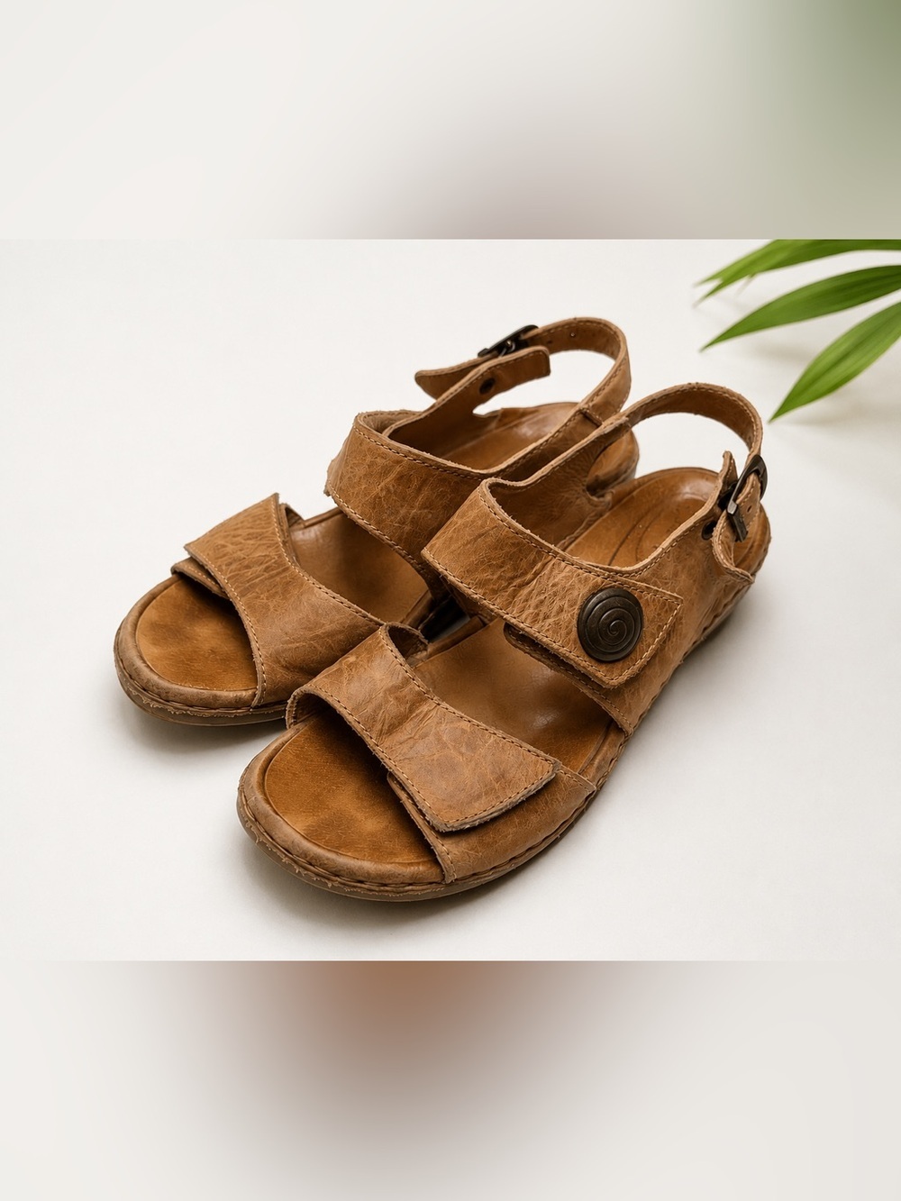 Josef Seibel Nina Women’s Size 36 Tan Leather Velcro Strap On Sandal Shoe Summer